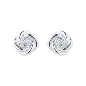 9ct White Gold 0.01cttw Diamond Flower Stud Earrings