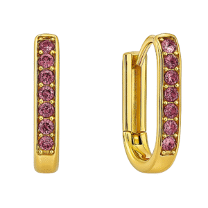 Gold Plated Anti-Tarnish Hoop Earrings with Pink Crystals – Lightweight, Elegant & Hypoallergenic
