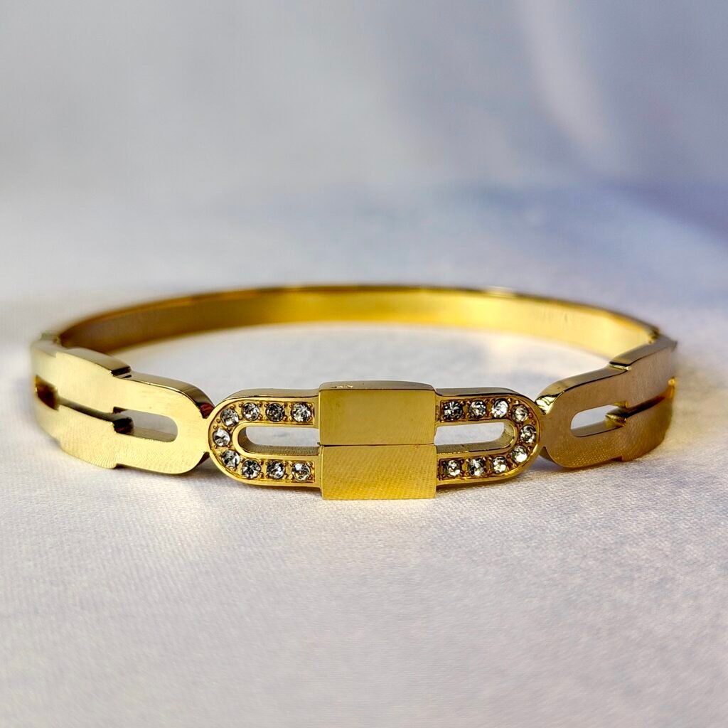 Gold Plated Crystal Accent Link Design Anti-Tarnish Bracelet