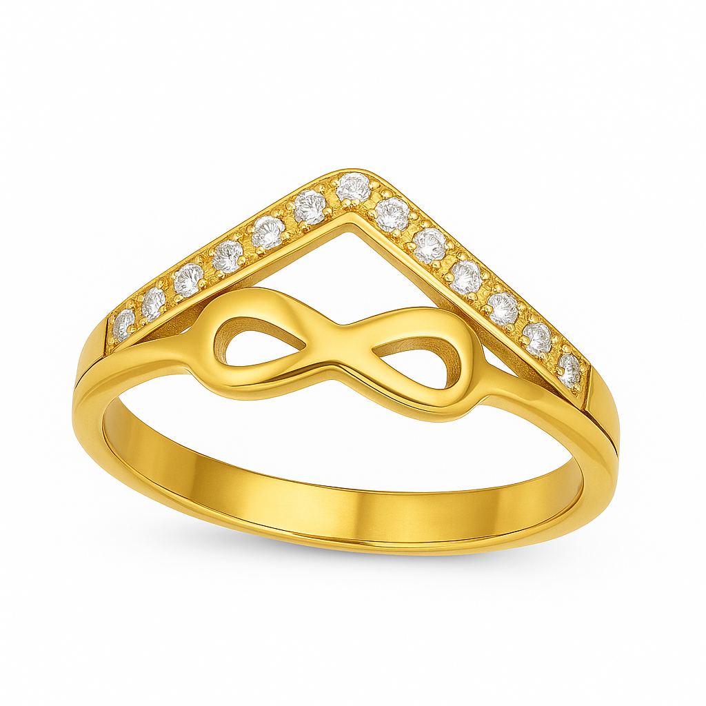 Jevaya 18K Gold Plated Infinity Ring with Cubic Zirconia Accents – Anti-Tarnish Stainless Steel Women’s Jewelry