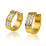 Gold-Tone Stainless Steel Hoop Earrings with Double Row Crystals
