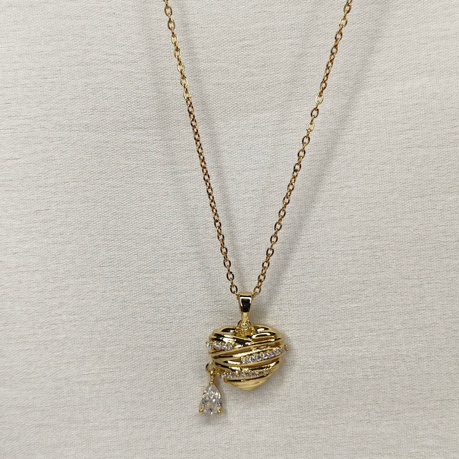Heart Pendant Necklace with Pearl Charm & CZ Accents