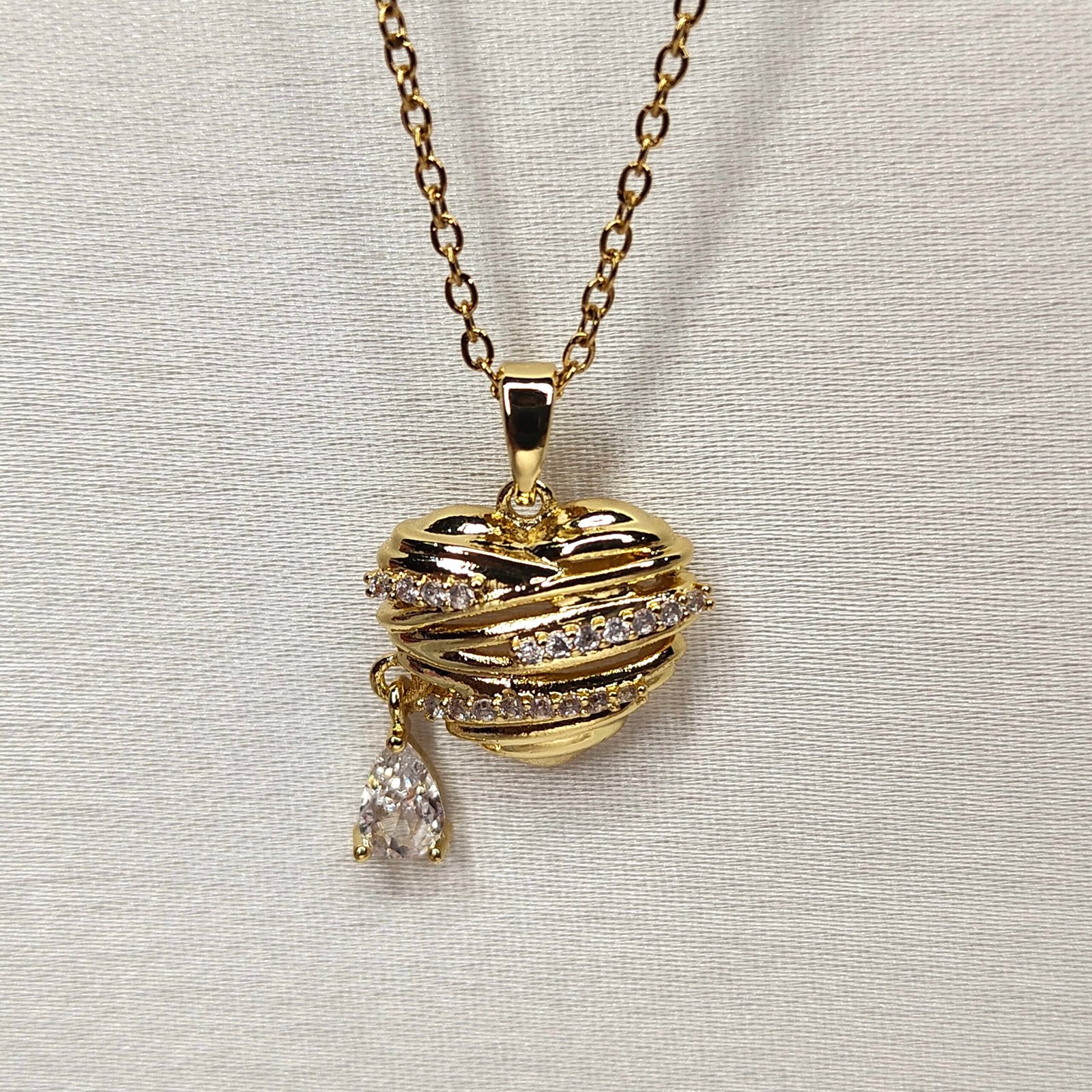 Heart Pendant Necklace with Pearl Charm & CZ Accents