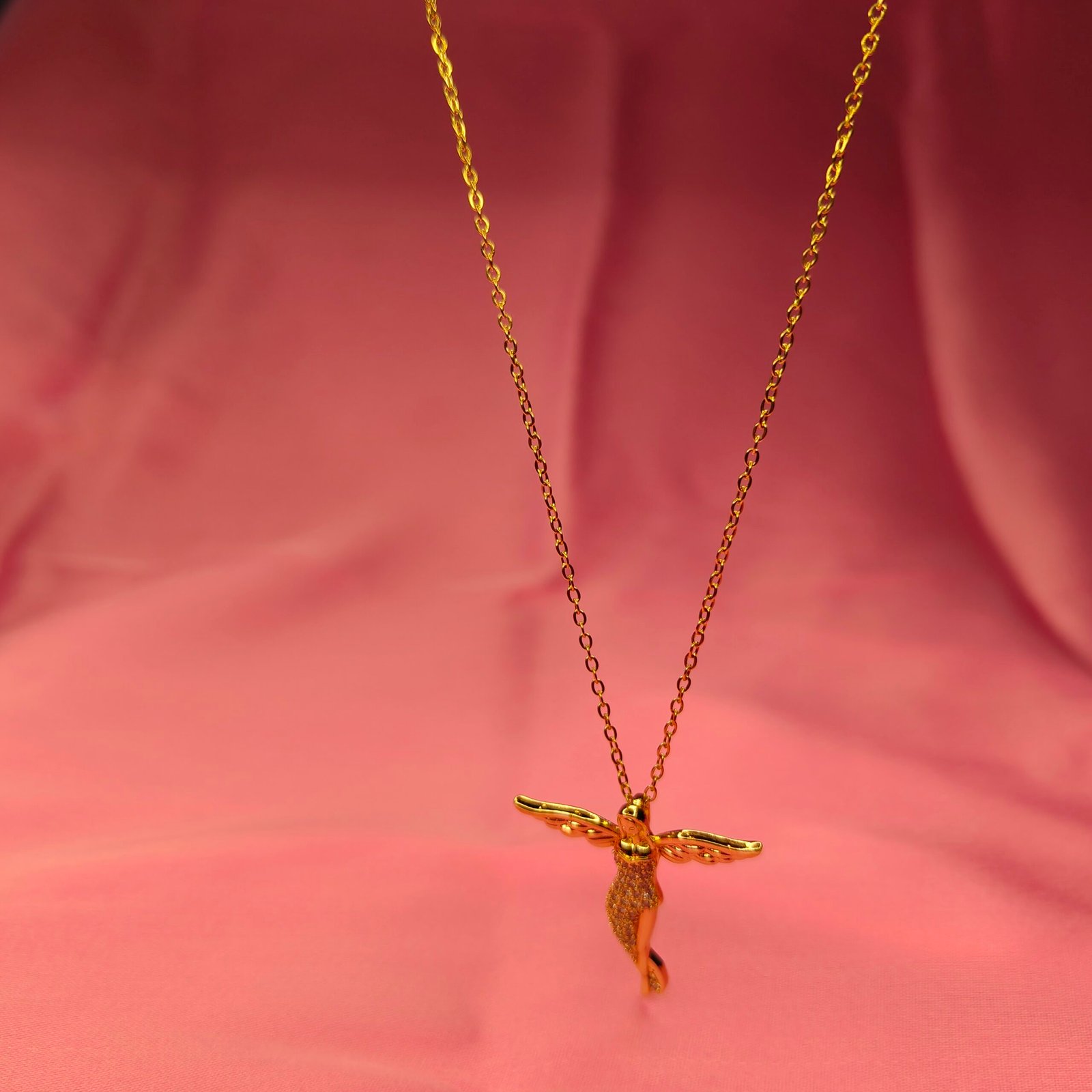 Jevaya 18K Premium Gold Plated with Sparkling Stones Elegant Angel Wing Pendant Necklace - Image 4