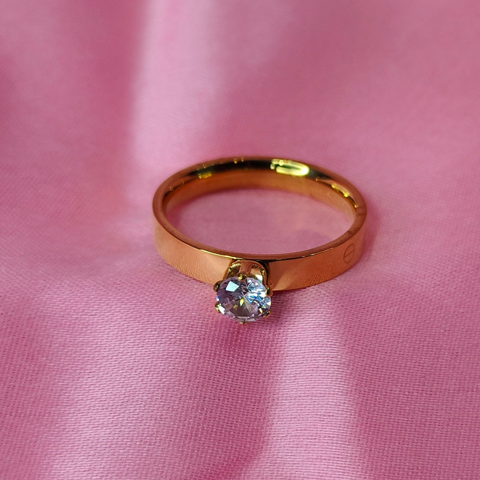 Jevaya 18K Gold Plated Solitaire Ring with Sparkling Cubic Zirconia Stone - Image 2