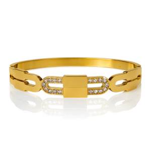 Jevaya 18K Gold Plated Crystal Accent Link Design Anti-Tarnish Bracelet for Women