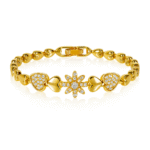 Jevaya 18K Gold Plated Cuban Heart Chain Crystal Studded Flower Heart Bracelet