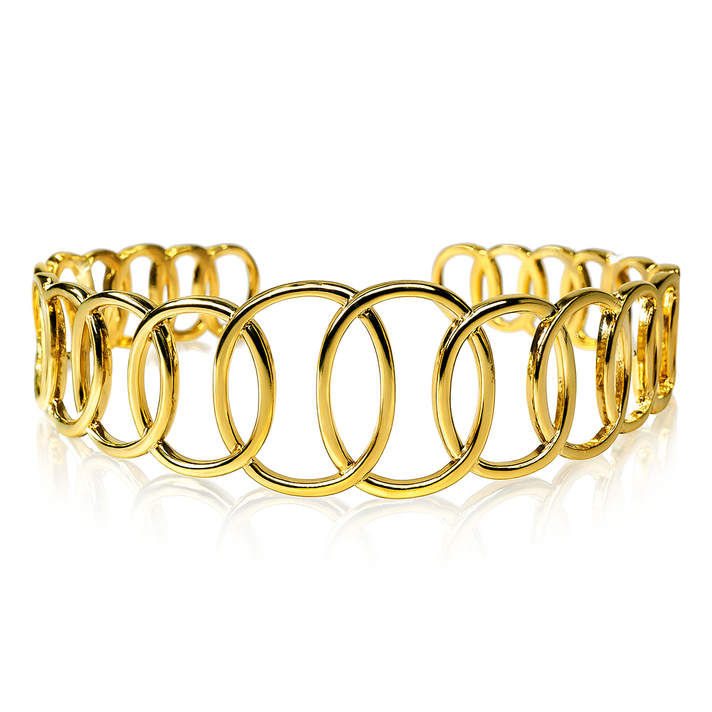 Jevaya 18K Gold Plated Ring-Link Cuff Bracelet for Women