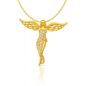 Jevaya 18K Gold Plated with Sparkling Stones Elegant Angel Wing Pendant Necklace
