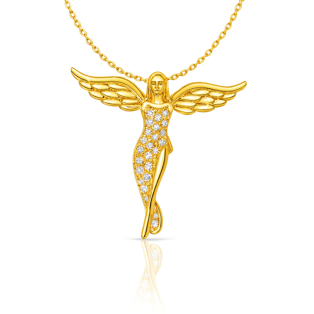 Jevaya 18K Gold Plated with Sparkling Stones Elegant Angel Wing Pendant Necklace