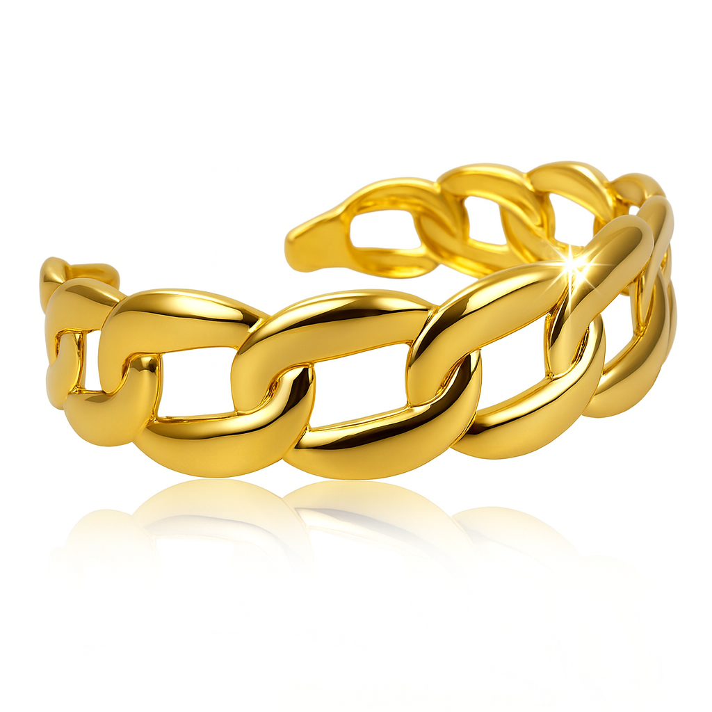 Jevaya 18K Gold Plated Chunky Chain Link Cuff Bracelet for Women – Anti-Tarnish, Adjustable, Elegant Jewelry