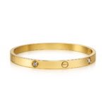 Jevaya 18K Gold Plated Screw Motif Bangle Bracelet with Crystal Accents – Anti-Tarnish Stainless Steel, Unisex Luxury Jewelry
