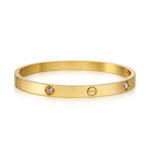 Jevaya 18K Gold Plated Screw Motif Bangle Bracelet with Crystal Accents – Anti-Tarnish Stainless Steel, Unisex Luxury Jewelry