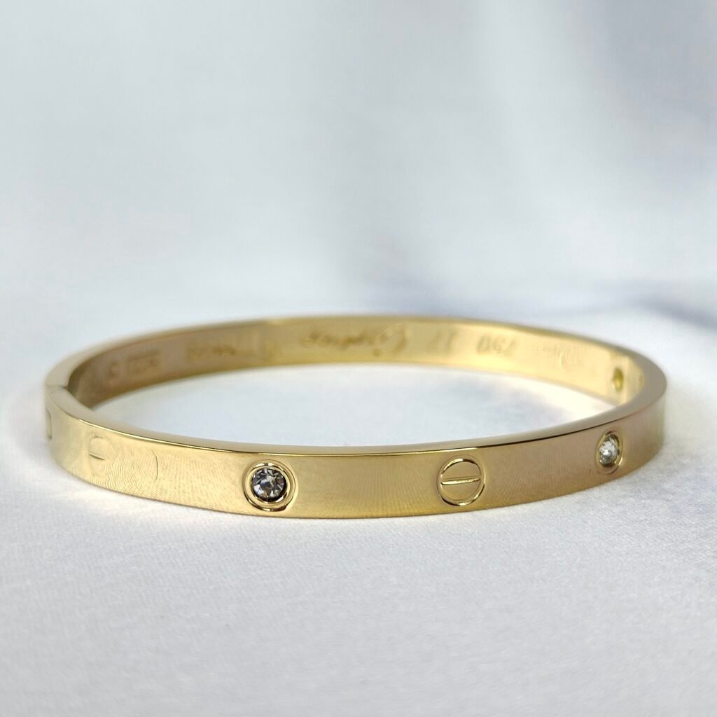 Screw Motif Bangle Bracelet with Crystal Accents