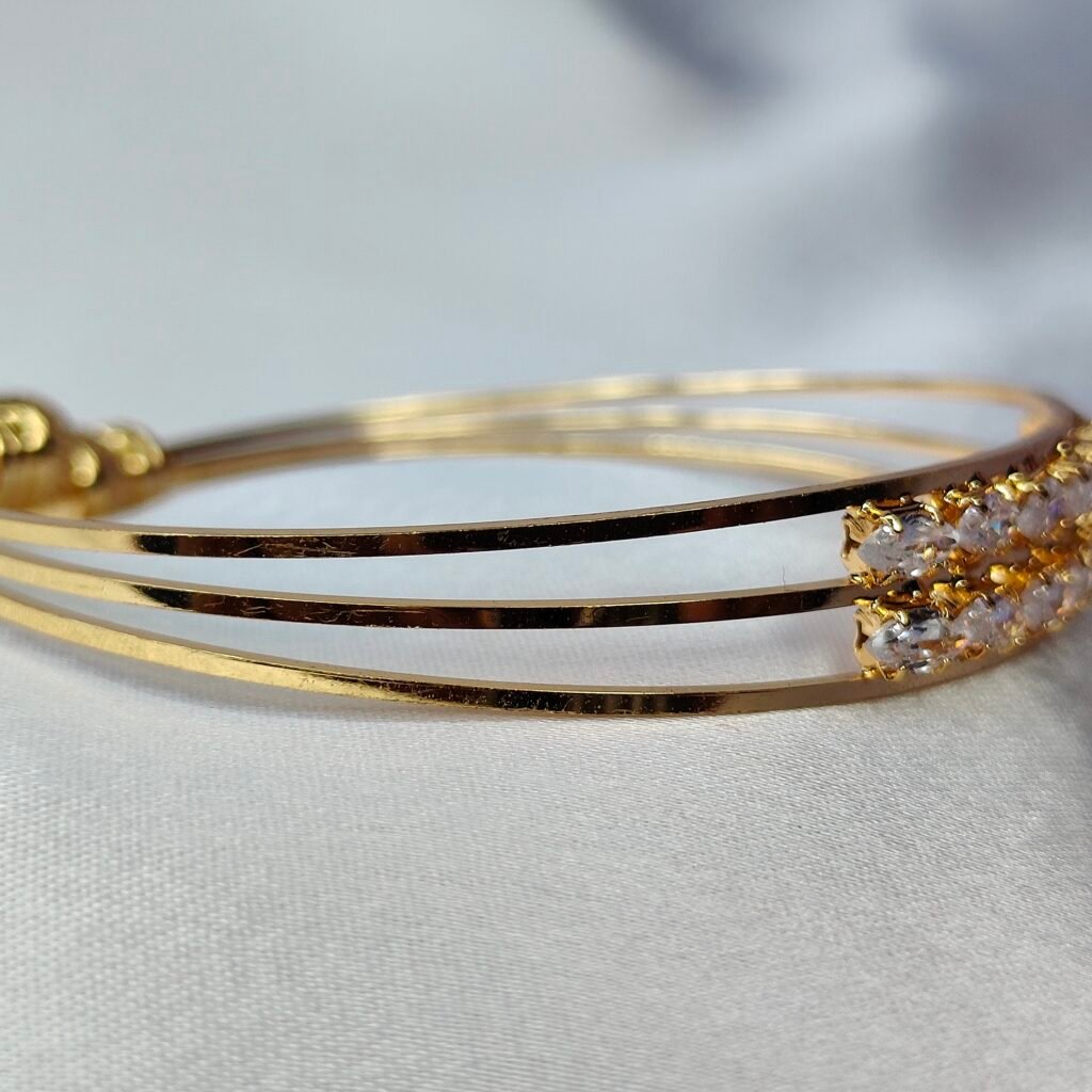 Triple Layer Stainless Steel Gold-Plated Anti-Tarnish Bracelet with Marquise-Cut CZ Stones