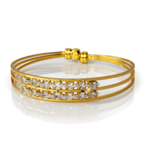 Triple Layer Stainless Steel Gold-Toned Anti-Tarnish Bracelet with Marquise-Cut CZ Stones – Elegant Adjustable Bangle for Women