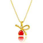 18K Gold Plated Bow Pendant Necklace with Red Teardrop Gemstone