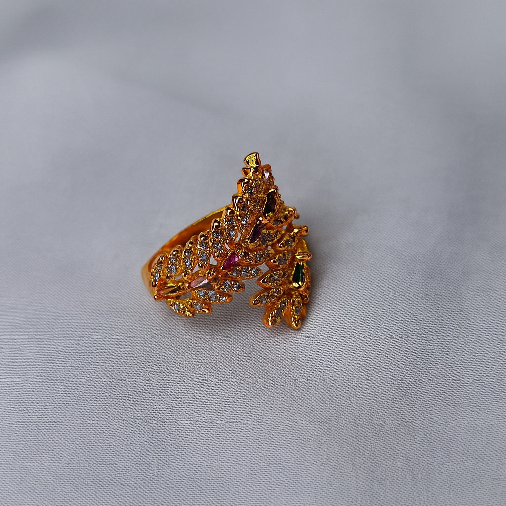 Jevaya 18K Gold-Plated Designer Adjustable Ring with Sparkling AD Stone