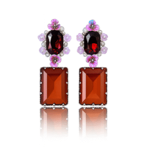 Jevaya Vintage Floral Drop Earrings with Rectangular Amber Stones