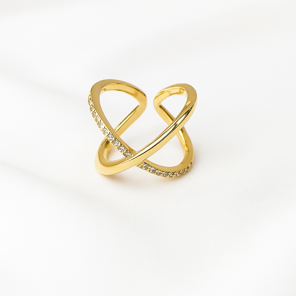 Jevaya 18K Plated Gold X-Style Finger Ring for Women
