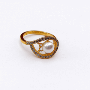 Jevaya Elegant Gold-Plated Pearl Ring with Sparkling Stones