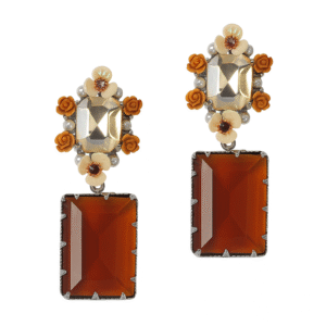 Jevaya Vintage Floral Drop Earrings with Rectangular Amber Stones