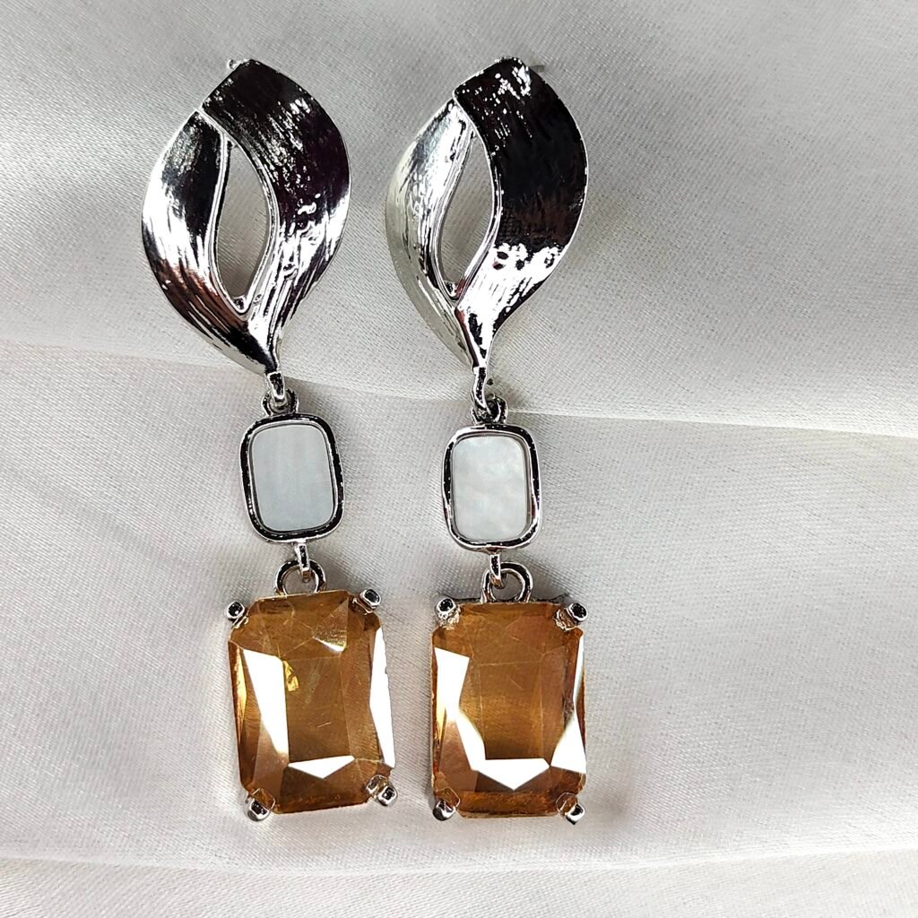 Chic Champagne Smokey Crystal Drop Earrings with Silver Finish thumb