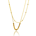 Elegant 18K Gold Plated Double Layer Beaded Necklace with Crystal Pendant