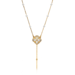 Elegant Gold-Plated Pearl Floral Pendant Necklace – Adjustable Lariat Design for Women