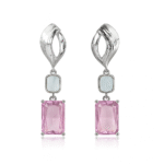 Elegant Light Pink Crystal Drop Earrings with Silver Finish