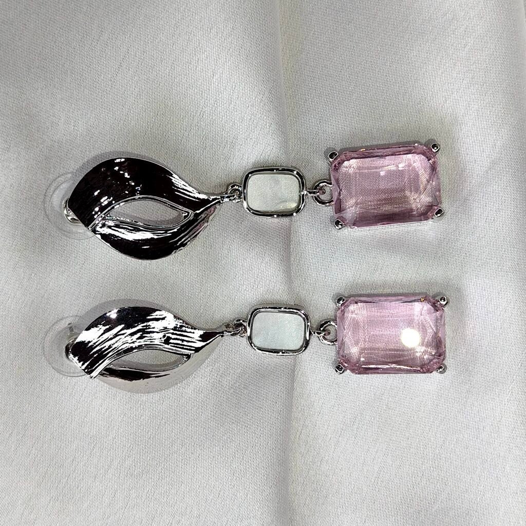 Elegant Light Pink Crystal Drop Earrings with Silver Finish thumb