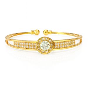 Elegant Stainless Steel Gold-Toned Anti-Tarnish Bracelet with Sparkling CZ Stāones – Adjustable Open Bangle for Women & Girls