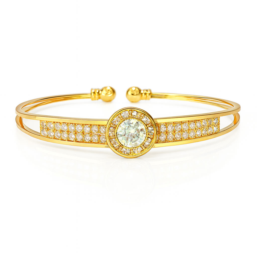 Elegant Stainless Steel Gold-Toned Anti-Tarnish Bracelet with Sparkling CZ Stāones – Adjustable Open Bangle for Women & Girls