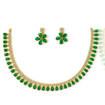 Gold-Plated Green Stone Necklace Set with Earrings – Party & Wedding Jewelry for Women
