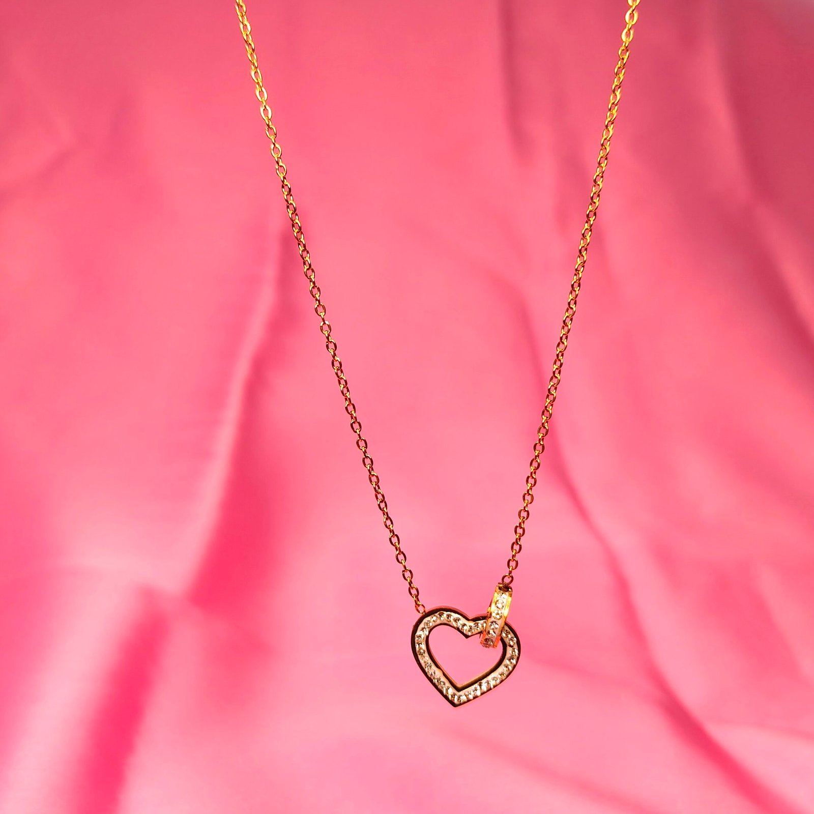 Gold-Plated Heart Pendant Necklace with CZ Stones
