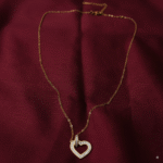 Gold-Plated Heart Pendant Necklace with CZ Stones – Elegant Adjustable Chain for Women