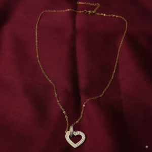 Gold-Plated Heart Pendant Necklace with CZ Stones – Elegant Adjustable Chain for Women