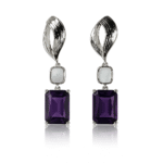 Graceful Amethyst Purple Crystal Drop Earrings with Silver Finish