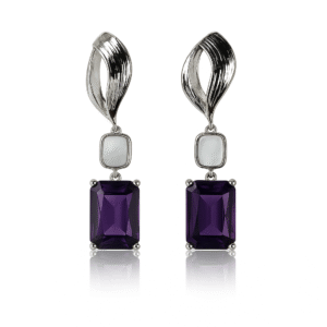 Graceful Amethyst Purple Crystal Drop Earrings with Silver Finish