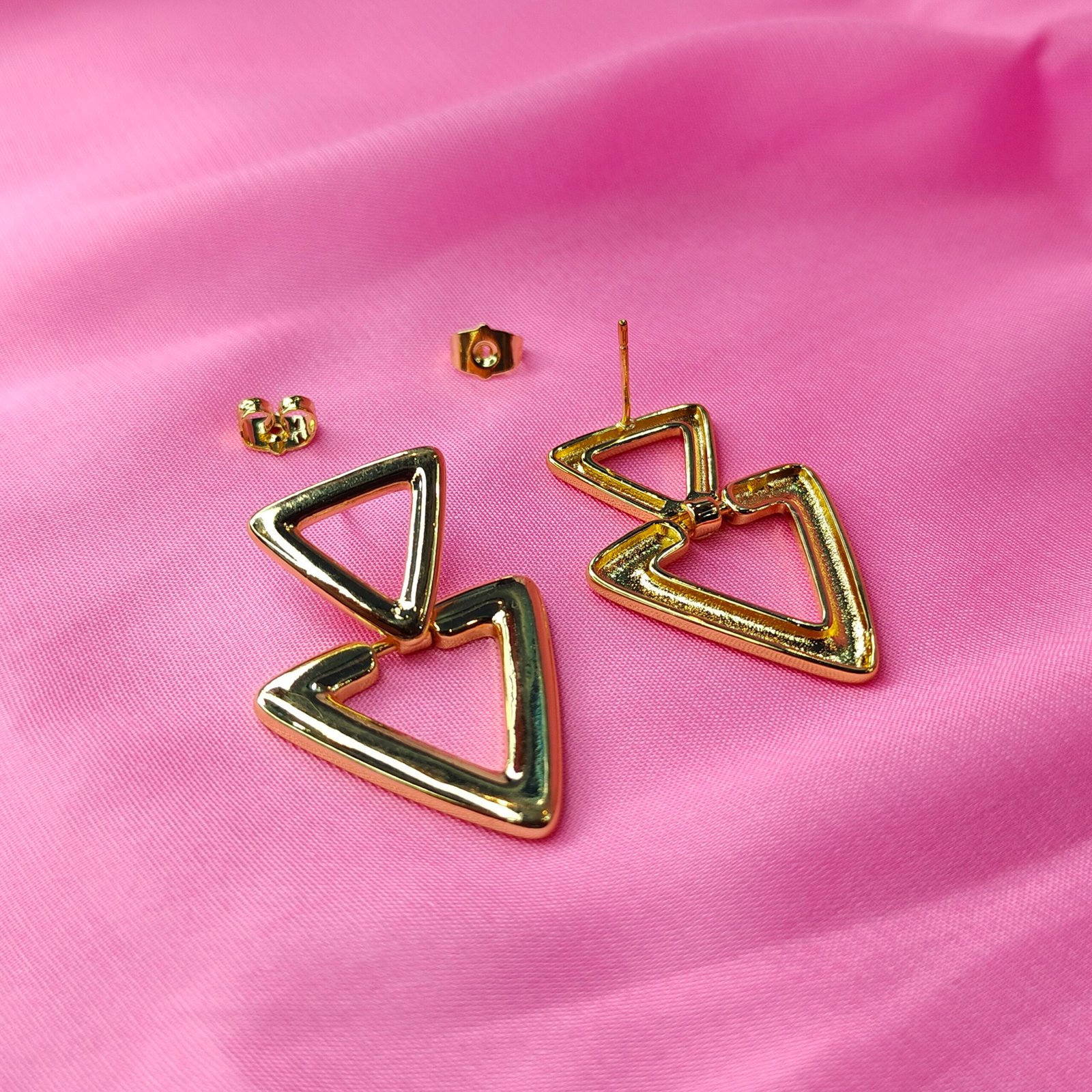Jevaya Chic Geometric Gold-Tone Double Triangle Anti - Tarnish Earrings - Image 3