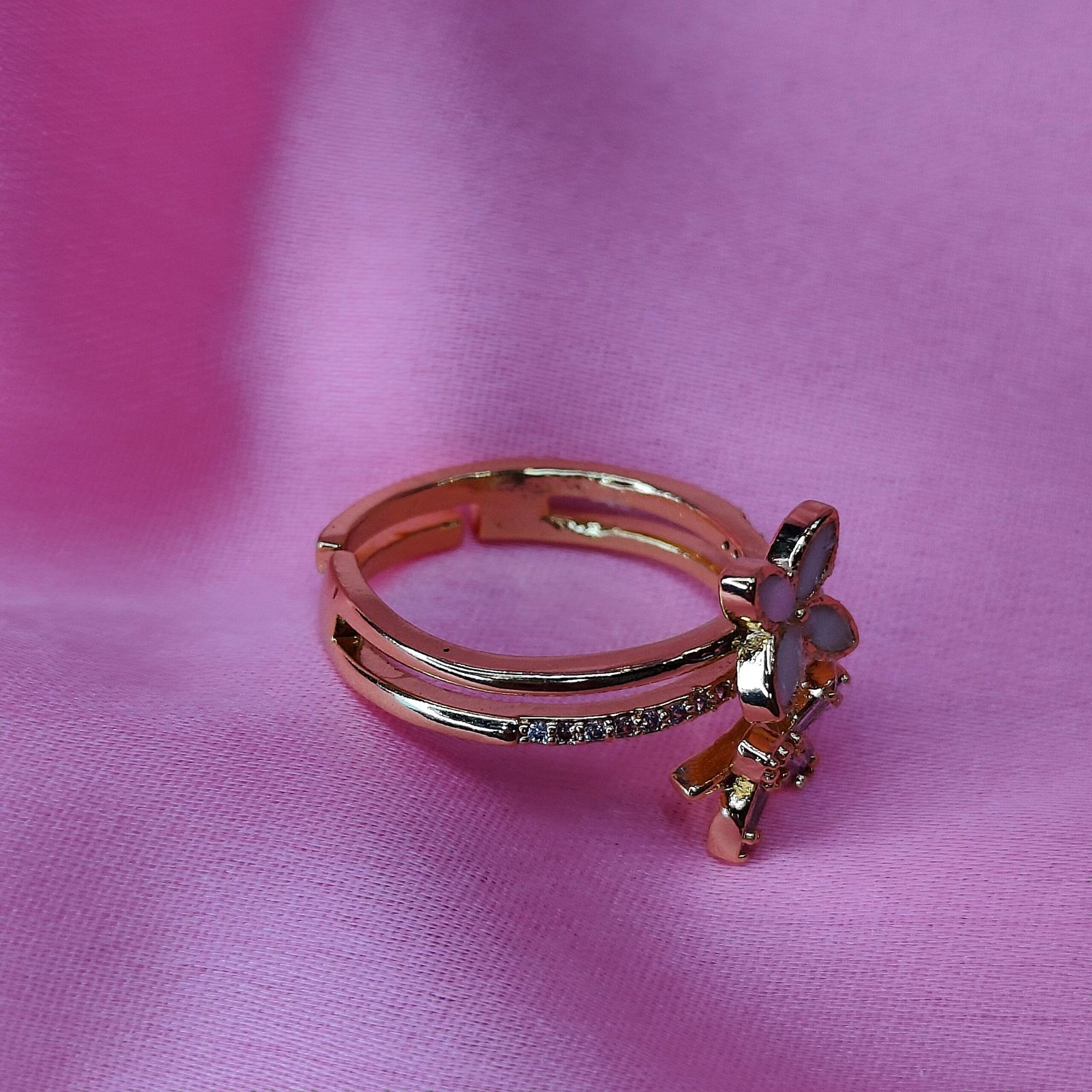 Jevaya Elegant Floral Double Ring – Gold-Plated with Crystal Detailing - Image 5