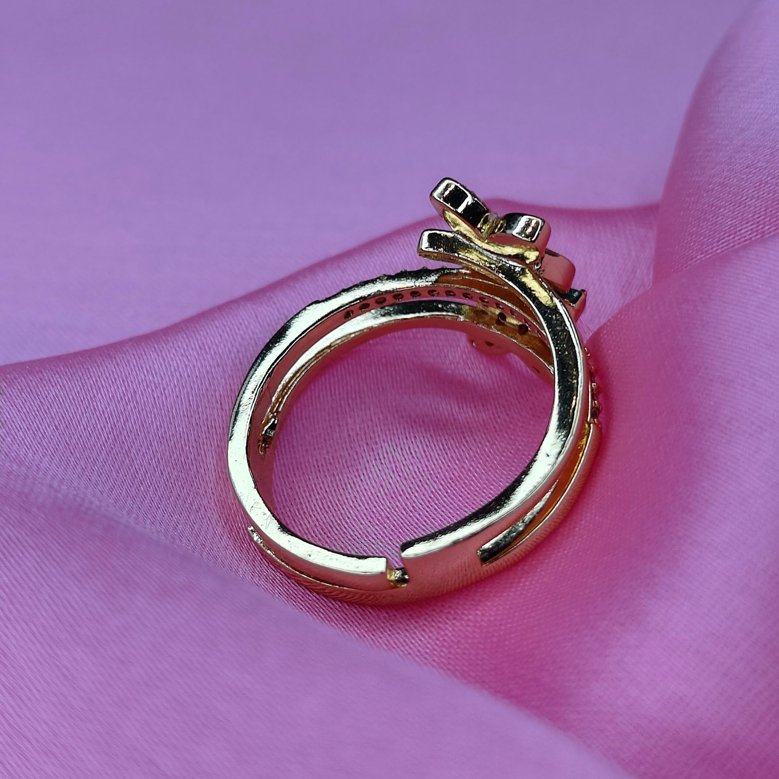 Jevaya Elegant Floral Double Ring – Gold-Plated with Crystal Detailing - Image 4