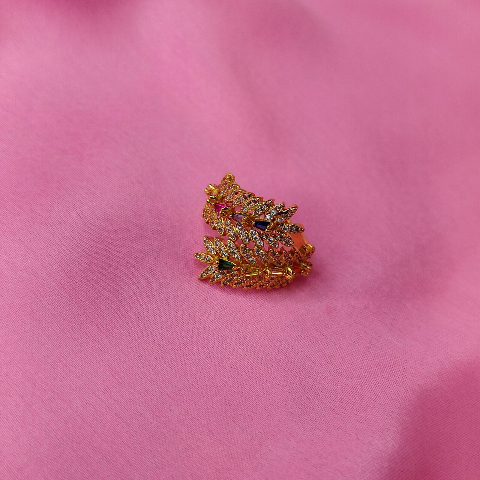 Jevaya 18K Gold-Plated Designer Adjustable Ring with Sparkling AD Stone - Image 5