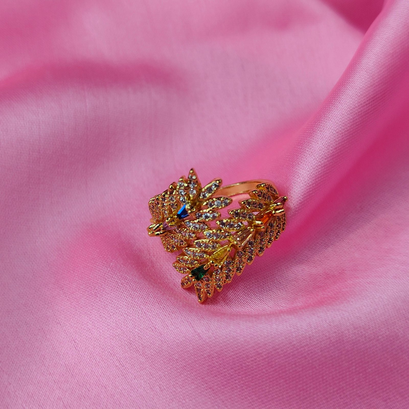 Jevaya 18K Gold-Plated Designer Adjustable Ring with Sparkling AD Stone - Image 4