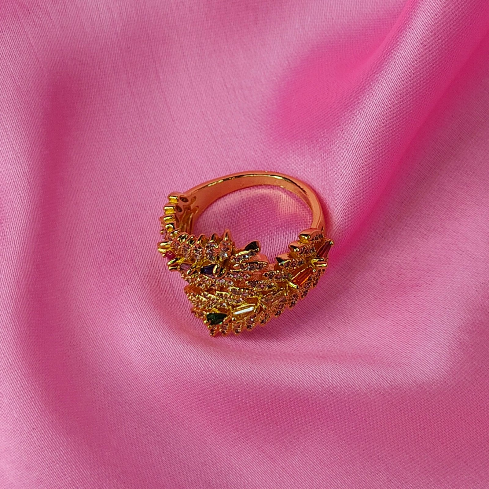 Jevaya 18K Gold-Plated Designer Adjustable Ring with Sparkling AD Stone - Image 3