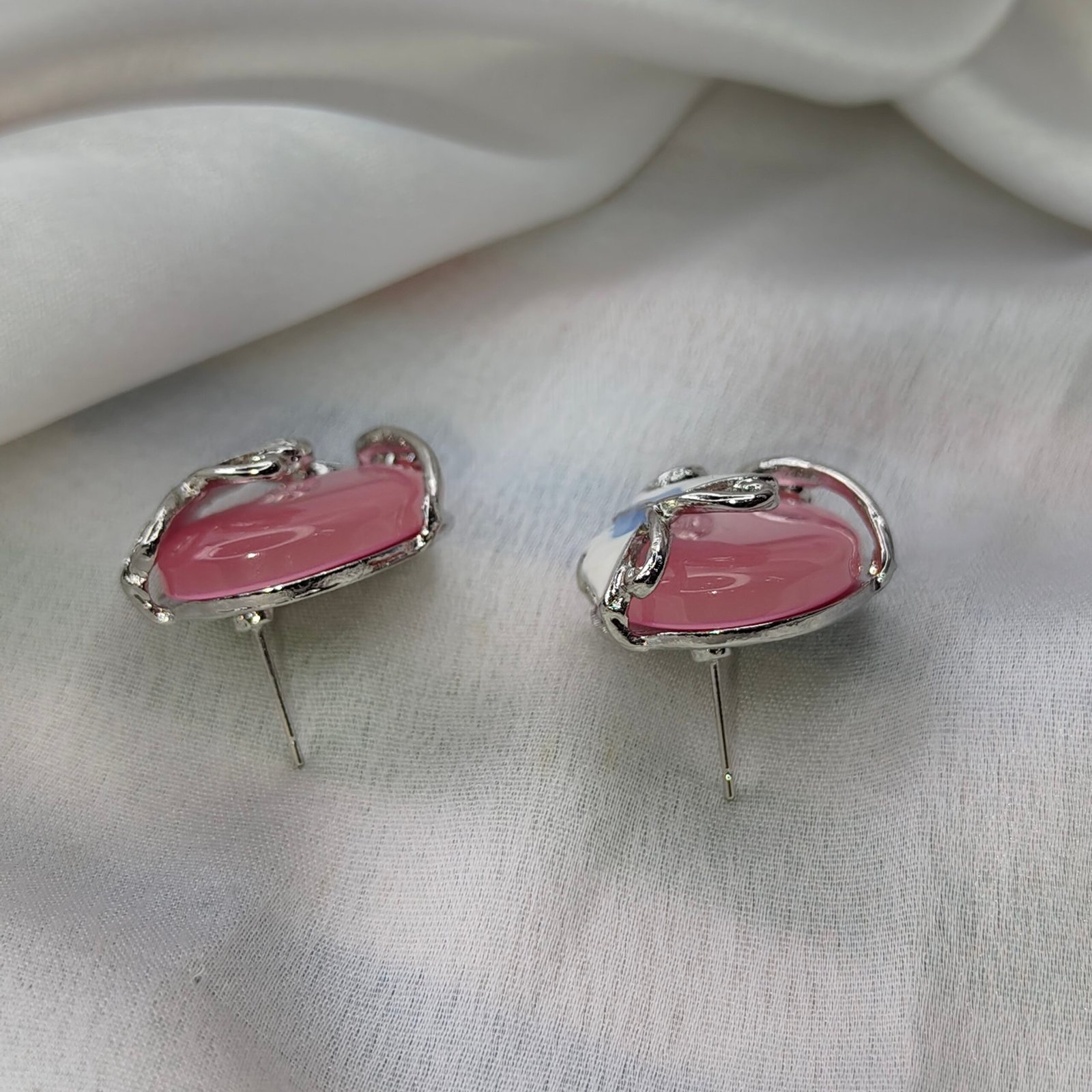 Jevaya Butterfly Design Light Pink Stone Stud Earrings - Image 4