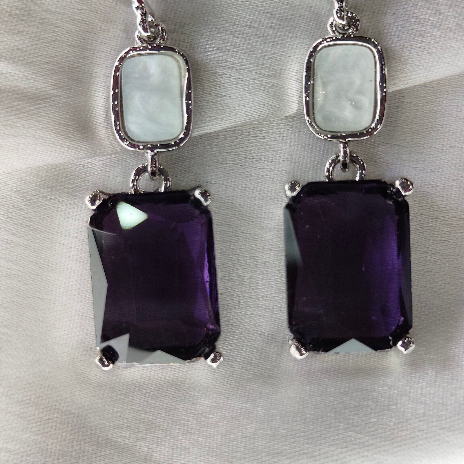 Graceful Amethyst Purple Crystal Drop Earrings with Silver Finish - Image 4