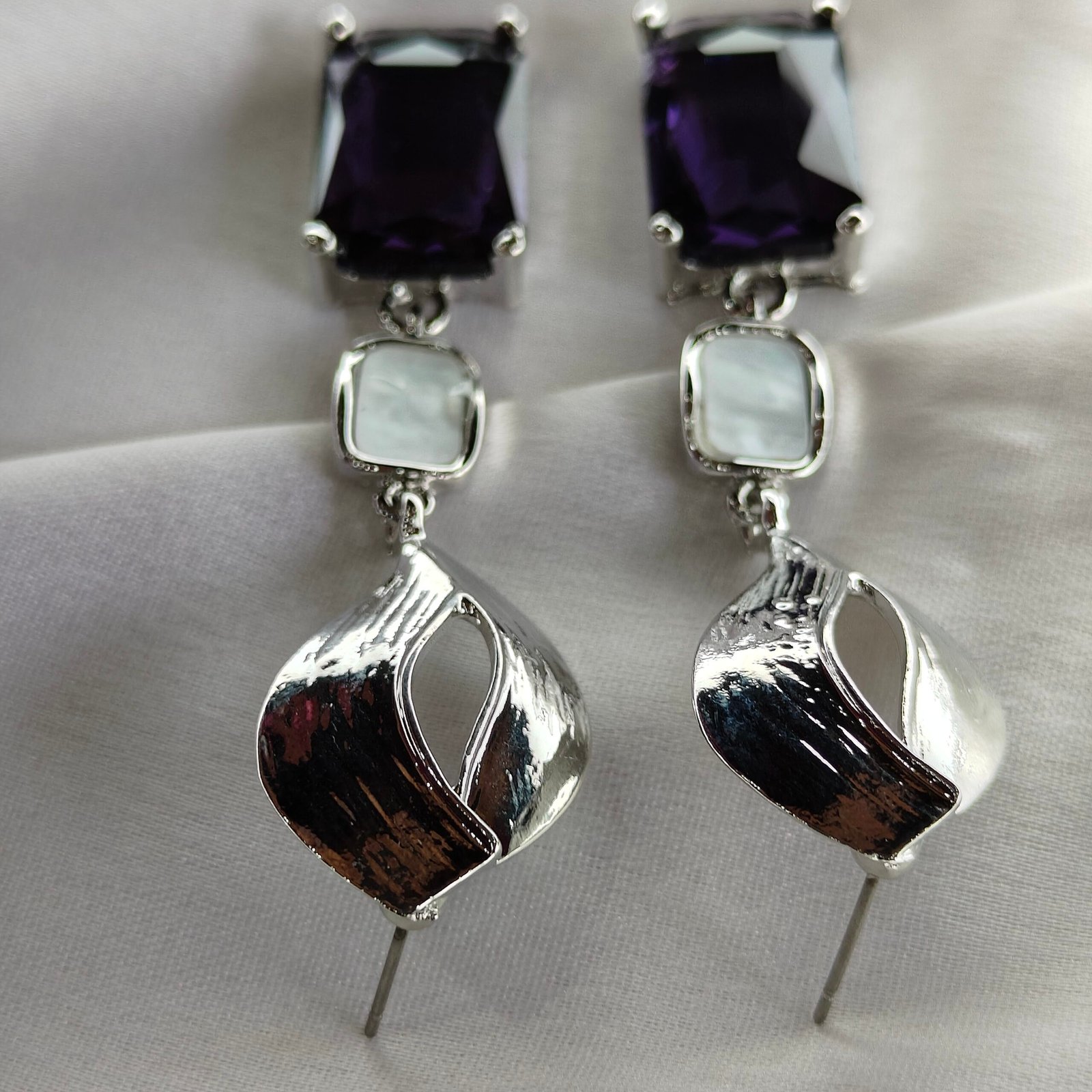 Graceful Amethyst Purple Crystal Drop Earrings with Silver Finish - Image 3