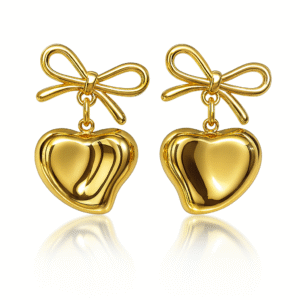 Jevaya 18K Gold-Tone Heart Drop Earrings with Bow Design
