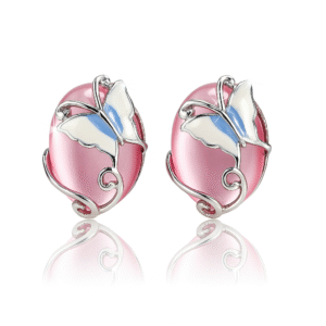 Jevaya Butterfly Design Light Pink Stone Stud Earrings